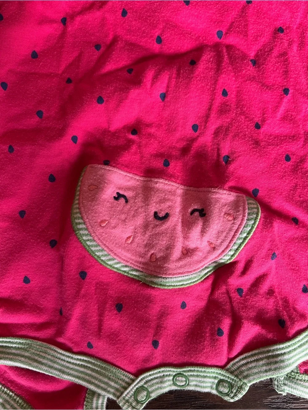 Carter's Bright Pink Short-Sleeve Snap Watermelon Romper with Green Trim